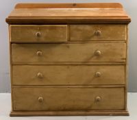 ANTIQUE PINE CHEST of two over three drawers, with turned knobs, 100cms H, 102cms W, 52cms D