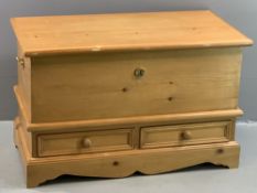 PINE BLANKET BOX with two base drawers, 57cms H, 92cms W, 47cms D