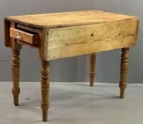 FARMHOUSE PINE DROP LEAF TABLE with end drawer, 77cms H, 101cms W, 106cms D (open)