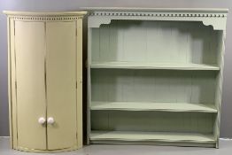 VINTAGE PAINTED PINE FURNITURE - dresser top/three shelf wall rack, 129cms H, 127cms W, 30cms D