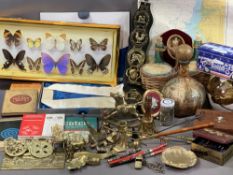 BRASSWARE, TREEN & COLLECTABLES including butterflies and an assortment of mixed items