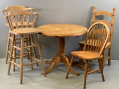 PINE FURNITURE ASSORTMENT - circular breakfast table on pedestal support, 73 x 90cms, two bar type