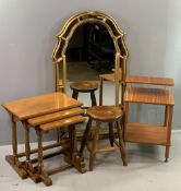 FURNITURE ASSORTMENT to include rustic nest of three coffee tables, milking type stool, mid-