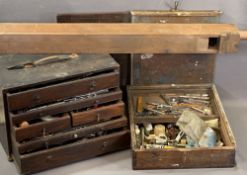 ENGINEER'S VINTAGE TOOLBOX with multiple drawers and tool contents, 17.5cms H, 40cms W, 22cms D