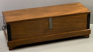 POLISHED BLANKET BOX with black japanned edging and handles, on bracket supports, 40cms H, 115cms W,