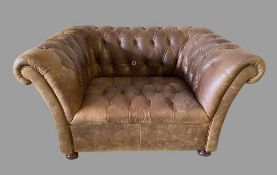 CHESTERFIELD TYPE CHAIR in brown leather with button back and seat, 68cms H, 134cms W, 92cms D