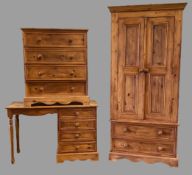 PINE BEDROOM FURNITURE - modern Eastern style to include two door/two drawer wardrobe, 199cms H,