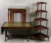 REPRODUCTION SOFA TABLE with tooled leather effect top and lyre ends, 50cms H, 94cms W, 48cms D (