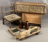 TREEN - vintage doll's chair, lead beater tool, bookshelf ETC