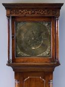MAHOGANY LONGCASE CLOCK, Owen Evans, Llanerchymedd, eight day movement, brass dial with fretwork