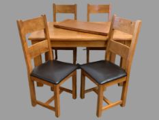 MODERN DINING FURNITURE - oak extending table, 78cms H, 180cms W, 90cms D (open) and a set of four