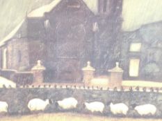 WILL ROWLANDS coloured limited edition print (5/200) - rainy day with church, titled 'Cysgodi yn