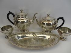 WILLIAM ROGERS 4 PIECE TEA SERVICE, SANDWICH TRAY along with a pair of '800' stamped sugar tongs,