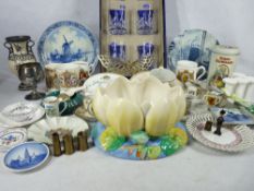 MIXED GROUP OF CHINA & GLASSWARE to include Royal Doulton crystal tumblers, Clarice Cliff Lotus