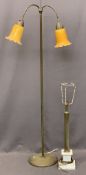 MODERN TWIN LIGHT BRASS FLOOR LAMP and a vintage table lamp with metal reeded column on a white