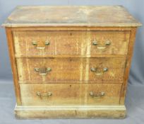 VICTORIAN MAHOGANY CHEST OF THREE LONG DRAWERS - pine lined with brass pommels and swan neck handles