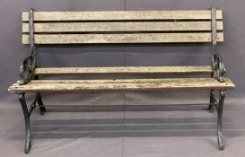 CAST IRON & WOODEN SLATTED GARDEN BENCH - 67cms H, 122cms L, 50cms D