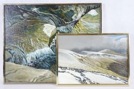 ALEX CAMPBELL mixed media on canvas board (2) titled verso 'Dynamics in small river near Nant