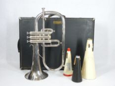 GETZEN ETERNA SILVER PLATED FLUGEL HORN - cased with accessories, no mouthpiece, 43cms L, No K45162