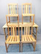 VINTAGE FOLDING TRESTLE TABLE & FOUR MODERN TEAK GARDEN/CONSERVATORY CHAIRS - 76cms H, 136cms W,