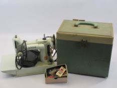VINTAGE SINGER 221K ELECTRIC SEWING MACHINE WITH FOOT PEDAL in original carry case