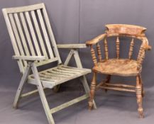 TWO VINTAGE STYLE ARMCHAIRS including a smoker's bow example, 80cms H, 64cms W, 44cms seat D and a