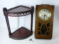 CLOCKS - Enfield 8 day polished wall clock and a mahogany fretwork corner wotnot