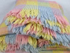 WAFFLE BLANKETS (3) - vintage, multi-coloured