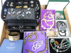 VINTAGE & LATER COSTUME JEWELLERY - to include a black jewellery case and contents containing a