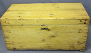 STRIPPED PINE LIDDED BOX - 39.5cms H, 83.5cms W, 42.5cms D
