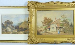 WATERCOLOURS (2) - 1. indistinctly signed (Sarjent?) rural cottage scene with figure in blue dress