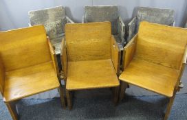 ARTS & CRAFTS STYLE OAK CHAIRS (6), peg-joined, three being in polished condition, 81cms H, 55cms