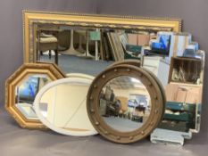 VINTAGE & LATER WALL MIRRORS (5) to include a circular Georgian style bobble mirror with convex