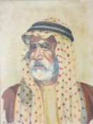 A CHITSAZ oil on canvas - portrait of an Arab gentleman, indistinctly signed, 44 x 34cms