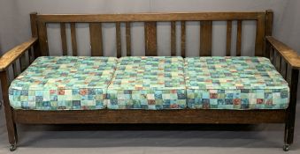 HEAL & SON LTD LONDON VINTAGE OAK DAYBED - 83.5cms max H, 204cms W, 77cms overall D, 71cms seat D,