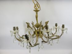 CAST BRASS & GLASS 8 BRANCH CEILING CHANDELIER - 64cms across