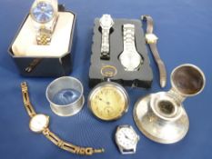 LADY'S & GENT'S WRISTWATCHES, reproduction pocket watch marked 'The Royal Mail Steam Packet' and two