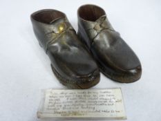 VICTORIAN CHILD'S CLOGS, a pair, note to the interior reads 'These clogs were made for my mother