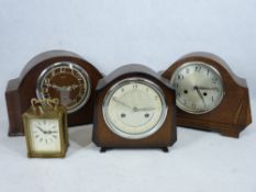CLOCKS - Bentima 8 day polished mantel clock, an Enfield, 20 x 31cms L and another. Also, Smiths 8
