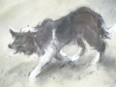 WILLIAM SELWYN coloured limited edition print (41/150) - a stalking sheep dog, signed in full, 14