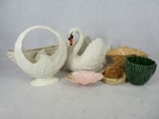 SYLVAC PLANTERS & ORNAMENTS, Beswick 819 pottery basket, a Dartmouth pottery swan planter