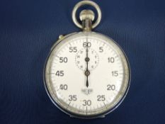 HEUER VINTAGE STOPWATCH - manual wind in chrome plated case, the back stamped 'M R V 5027', Arabic