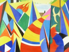 DAVID WILDE acrylic entitled - 'Bangor Boatyard with Mickey', signed, 46 x 57cms