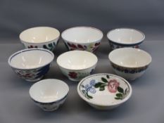SPONGEWARE & FLORAL TYPE PEDESTAL BOWLS (8) - various sizes, some by T G Green from 12cms diameter