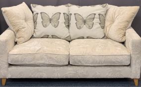 ULTRA MODERN TWO SEATER UPHOLSTERED SETTEE with butterfly detail to the fabric, 98cms H, 180cms W,