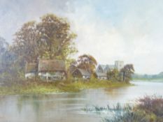 A PERRIN late 19th century oil on canvas titled verso - 'Near Maple Durham on Thames', gilt framed