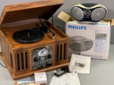 RETRO TURNTABLE, CD & RADIO PLAYER with USB connection and a boxed Phillips CD player E/T