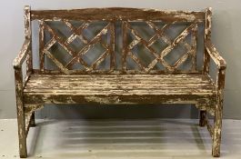 WOODEN GARDEN BENCH with lattice style back, 83cms H, 123cms W, 54cms D