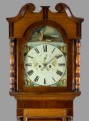 19th CENTURY OAK & MAHOGANY LONGCASE CLOCK by Williams of Bangor, painted arched top dial with