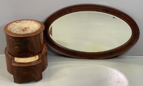 VICTORIAN MAHOGANY CYLINDRICAL STEP COMMODE, 45cms H, 44cms maximum diameter and a line inlaid